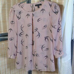 Banana Republic Light Pink with Swallow Print Keyhole Blouse